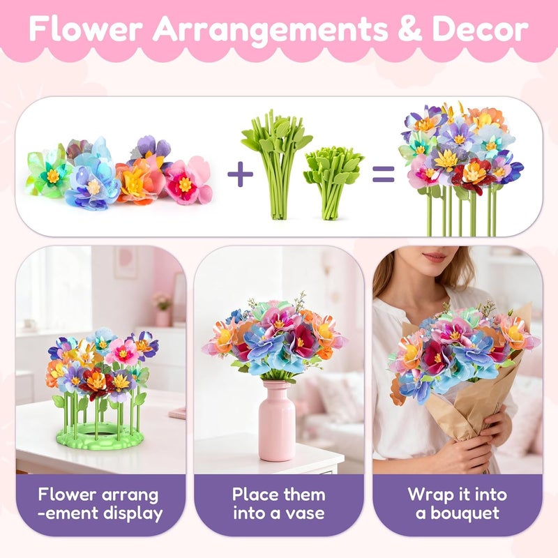 IBLOTIME Fabric Flower Bouquets Toys DIY Flower Press Kit Arts and Crafts for Kids Ages 4-8 6-8 8-12 Girls, Creative Flower Bouquet Making Set Craft Supplies Gifts for 7 Year Old Girl Birthday Christmas - Image 5